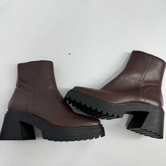 Steve Madden Fella Boot Womens Brown Leather Square Toe Ankle Bootie - Picture 4 of 11